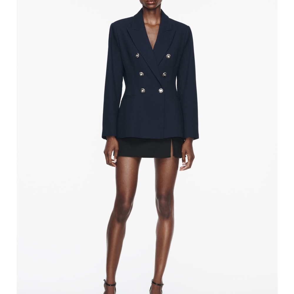 Zara double breasted textured weave blazer